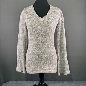 Prana Sweater Women’s S  V Neck Bell Sleeves Neutral Minimalist Soft Cozy Tan